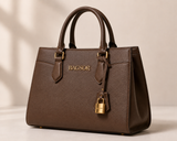 Brown Bagsor structured handbag with double handles, showcasing a sleek design and top handle details.