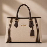 Cream and brown structured handbag with double handles by Bagsor, featuring a sleek, elegant design and durable material.