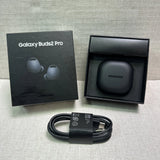 Samsung Galaxy Buds2 Pro wireless earbuds in Graphite from Bloomvera, close-up of the sleek, in-ear design with charging case.