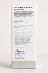 Bloomvera SkinMedica TNS Advanced+ Serum 1 oz bottle, clear glass with pump, displayed on a white background.