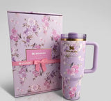 Stanley x LoveShackFancy 40 oz FlowState Tumbler by Bloomvera, stainless steel insulated tumbler with floral design and wide mouth opening.