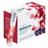 Bloomvera Unicity Balance glucose and cholesterol support drink mix in mixed berry flavor, showing 30 stick packs and the product packaging.