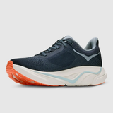 Women's Hoka Arahi 9 running shoes in varsity navy with B-width, featuring breathable mesh upper and cushioned sole for support.